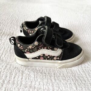 Vans Kids Black Floral Sneakers with White Stripe